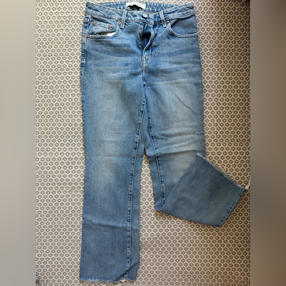 Blue Straight Leg Jeans with Vintage Wash